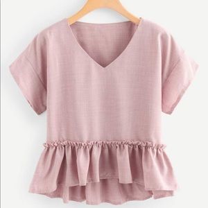 Short Sleeve Pink Peplum Top